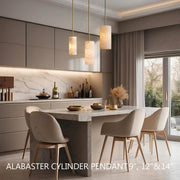Hand Carved Alabaster Cylinder Pendant Light