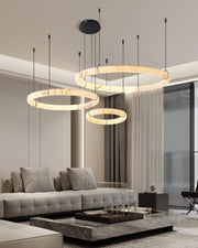 Black Metal Modern Round Ring Alabaster Pendant Light, Width 3.15