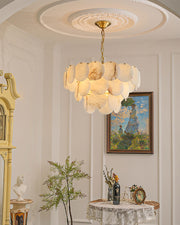Multi layers Spanish White Alabaster Shell Marble Chandelier lamp in Brass
