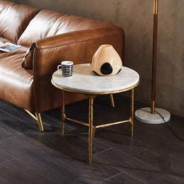Hand-Forged Metal Marble Round Side Table 3 Leg 24