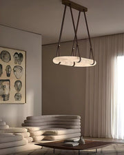 Oval Alabaster LED Large Pendant lamp with adjustable leather, Dia 16/24
