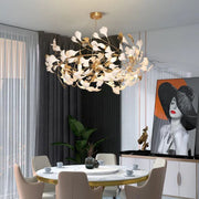 Ceramics Ginkgo Brass Round Branch Chandelier