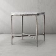 Hand-Forged Metal Marble Square Side Table 18