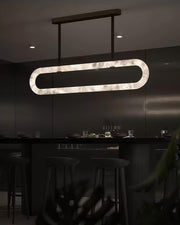 Oval Alabaster LED Large Pendant lamp with adjustable leather, Dia 16/24