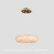 24-47 Inch Round Clear Geode Quartz Crystal Ring Pendant Light Modern Chandelier for Living Room