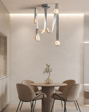LED Mini SNAPS Module Ceiling Alabaster Pendant Light with Brown Leather Straps