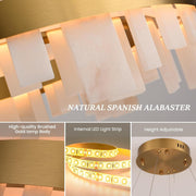 Alabaster Round Chandelier, D24 Inch Natural Spanish Marble Stone Texture Chandeliers