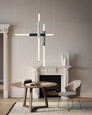 Linear Pipe Alabaster & Acrylic Pendant Light for dining room | vertically & horizontally