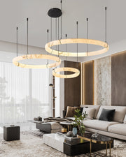 Black Metal Modern Round Ring Alabaster Pendant Light, Width 3.15