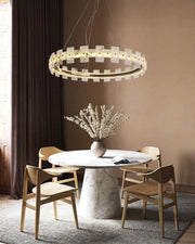 Antique Brass Ring Frame Round Halo Alabaster Modern Lighting Chandelier Wide 31