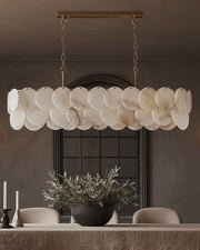 Rectangular Alabaster Chandelier Dia 100/120 with Round Shell Piece String Ceiling for Dining room