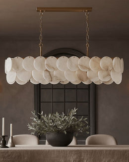 Rectangular Alabaster Chandelier Dia 100/120 with Round Shell Piece String Ceiling for Dining room