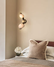 Antique Brass/Black Hardware Double Alabaster LED Wall Lamp