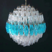 Murano Chandelier – Poliedri – 140 glass – Transparent/Blue