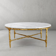 Hand-Forged Metal Marble Round Coffee Table 36