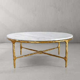 Hand-Forged Metal Marble Round Coffee Table 36