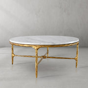 Hand-Forged Metal Marble Round Coffee Table 36