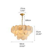 Multi layers Spanish White Alabaster Shell Marble Chandelier lamp in Brass