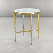 Hand-Forged Metal Round Marble Side Table 18