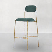 Hand-Forged Metal Green Fabric Bar Stool