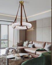 Round LED White Marble Pendant lamp with adjustable leather, Dia 12/16