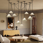 Multi-Head Matte White Alabaster Cone Hanging Kitchen Pendant Light