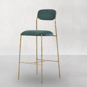 Hand-Forged Metal Green Fabric Bar Stool