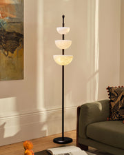 LED Bronze and Alabaster Triple Bowl Tall Floor Lamp 76in