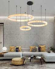 Black Metal Modern Round Ring Alabaster Pendant Light, Width 3.15