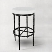 Hand-Forged Metal Backless Fabric Swivel Stool