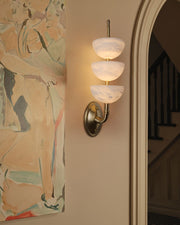Modern Triple Alabaster Brass Stone Semi-Oval Wall Sconces 6in 15W