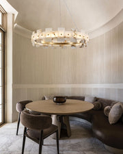 Antique Brass Ring Frame Round Halo Alabaster Modern Lighting Chandelier Wide 31