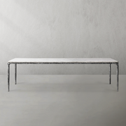 Hand-Forged Metal Marble Rectangular Dining Table