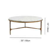 Hand-Forged Metal Marble Round Coffee Table 3 Legs 35