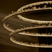 36 Inch Round Modern Chandelier Brass & Clear Geode Quartz Crystal Hanging Light
