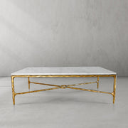Hand-Forged Metal Rectangle Marble Coffee Table