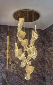 Modern Style Hotel Villa Stairs Bronze Iron Ceiling Light Hanging Acrylic LED Pendant Light