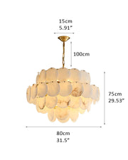 Multi layers Spanish White Alabaster Shell Marble Chandelier lamp in Brass