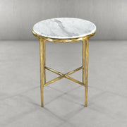 Hand-Forged Metal Round Marble Side Table 18
