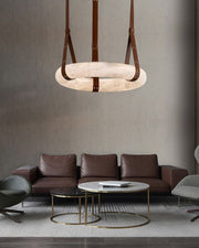 Oval Alabaster LED Large Pendant lamp with adjustable leather, Dia 16/24