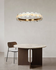 Antique Brass Ring Frame Round Halo Alabaster Modern Lighting Chandelier Wide 31
