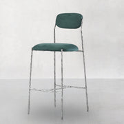 Hand-Forged Metal Green Fabric Bar Stool