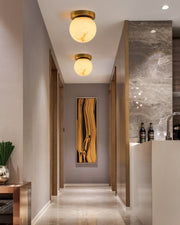 Modern Light Luxury Marble Round Ball Square Copper 1-Light Semi-Flush Mount Ceiling Light