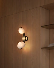 Antique Brass/Black Hardware Double Alabaster LED Wall Lamp