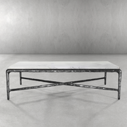 Hand-Forged Metal Rectangle Marble Coffee Table