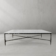 Hand-Forged Metal Rectangle Marble Coffee Table