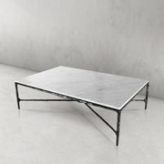 Hand-Forged Metal Rectangle Marble Coffee Table