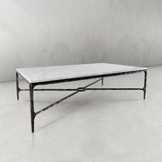 Hand-Forged Metal Rectangle Marble Coffee Table