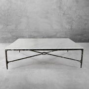 Hand-Forged Metal Rectangle Marble Coffee Table