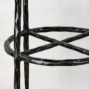 Hand-Forged Metal Backless Fabric Swivel Stool